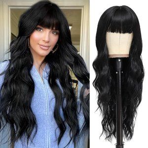 26 Inche Women Black Curly Wavy Synthetic Heat Resistant Daily Party Use Wig